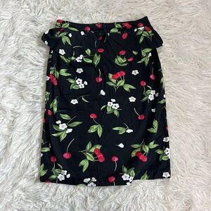 Grace Karin Womens Pinup Pleated Black & Red Cherry Floral Pencil Skirt Large